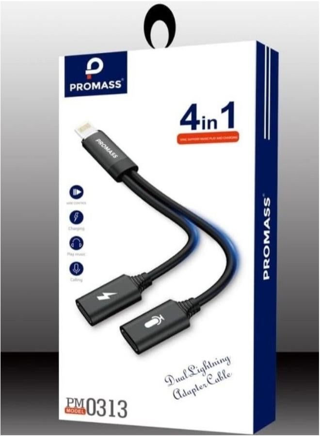 PROMASS 4-in-1 Dual Lightning Adapter Cable, Charging, Music, Calling, and Wire Control, High Compatibility - Image 1