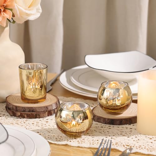 Lanttu Gold 12 PCS Combination Tea Lights Candle Holder Decorative with Butterfly Pattern Votive Candle Holders for Wedding Birthday Anniversary Parties and Holiday Decorations - Image 3