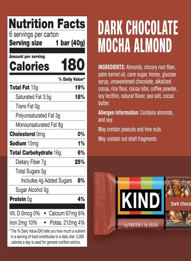 KIND Nut Bars, Dark Chocolate Mocha Almond, Healthy Snack Bars, Gluten Free, Low Sugar, 5g Protein, 36 Count - Image 2