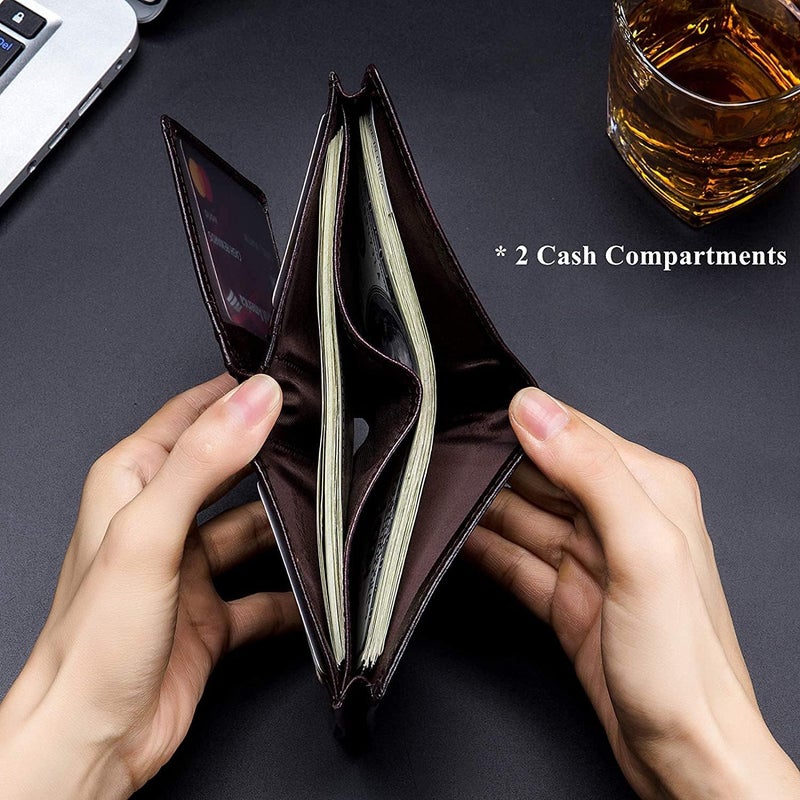BULLCAPTAIN Large Capacity Genuine Leather Bifold Wallet/Credit Card Holder for Men with 15 Card Slots QB-027 - Image 4