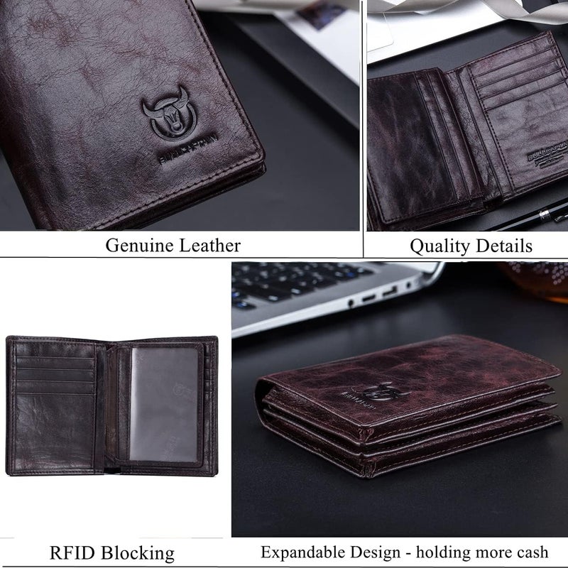 BULLCAPTAIN Large Capacity Genuine Leather Bifold Wallet/Credit Card Holder for Men with 15 Card Slots QB-027 - Image 5