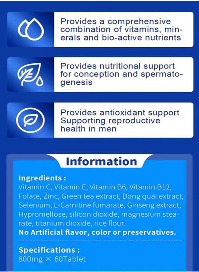 Wins Town - Male Fertility Supplements Male Fertility Enhancer Optimum Vitality Strength Folic Acid Magnesium Multivitamin 60 Tablet Softgels - Image 1