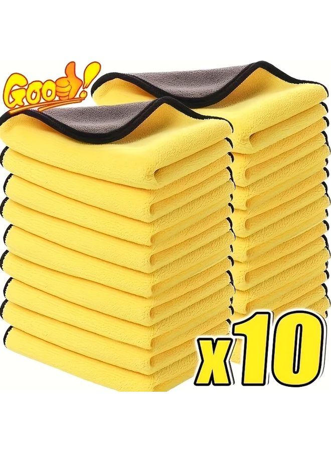 10 Pieces Yellow Ultra Soft Microfiber Car Wash Towels Absorbent Reusable Dual Sided Cloth for Washing Drying Cars Kitchen and Home Use - Image 2