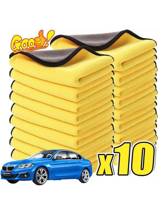 10 Pieces Yellow Ultra Soft Microfiber Car Wash Towels Absorbent Reusable Dual Sided Cloth for Washing Drying Cars Kitchen and Home Use - Image 1