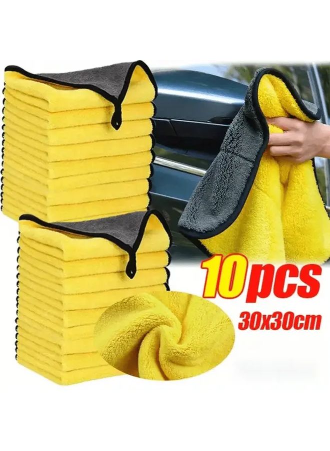 10 Pieces Yellow Ultra Soft Microfiber Car Wash Towels Absorbent Reusable Dual Sided Cloth for Washing Drying Cars Kitchen and Home Use - Image 3