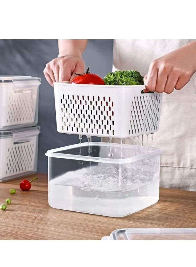 Cool Baby COOLBABY Fresh Vegetable Fruit Storage Container BPA Free Refrigerator Storage Container Zoned Salad Container Refrigerator Organizer for Storing Fruits and Vegetables White Large Size - Image 1