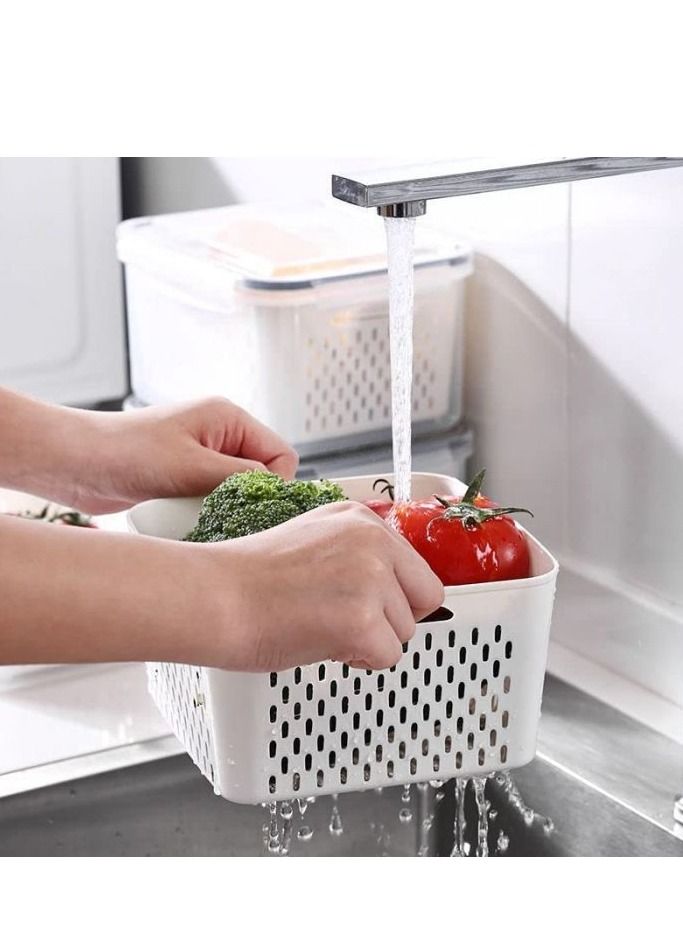 Cool Baby COOLBABY Fresh Vegetable Fruit Storage Container BPA Free Refrigerator Storage Container Zoned Salad Container Refrigerator Organizer for Storing Fruits and Vegetables White Large Size - Image 2