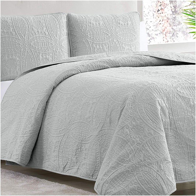 mellanni Mellanni Twin Bedspread Coverlet Set  Bedding Cover with Shams  Ultrasonic Quilting Technology  3 Piece Oversized Quilt Set  Bedspreads  Coverlets Twin Light Gray 