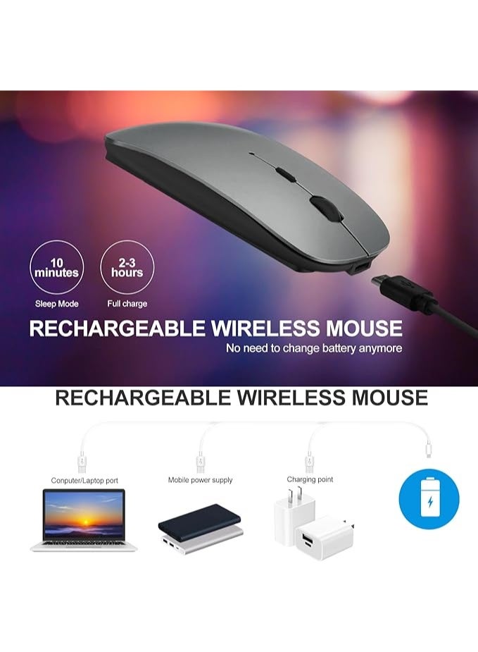 4 Modes Rechargeable Bluetooth Mouse BT3.0/5.2+USB-2.4G/Type-C,Wireless Mouse for MacBook pro/MacBook air/Laptop/iMac/ipad/Notebook/pc (BT/USB-C Grey) - Image 4