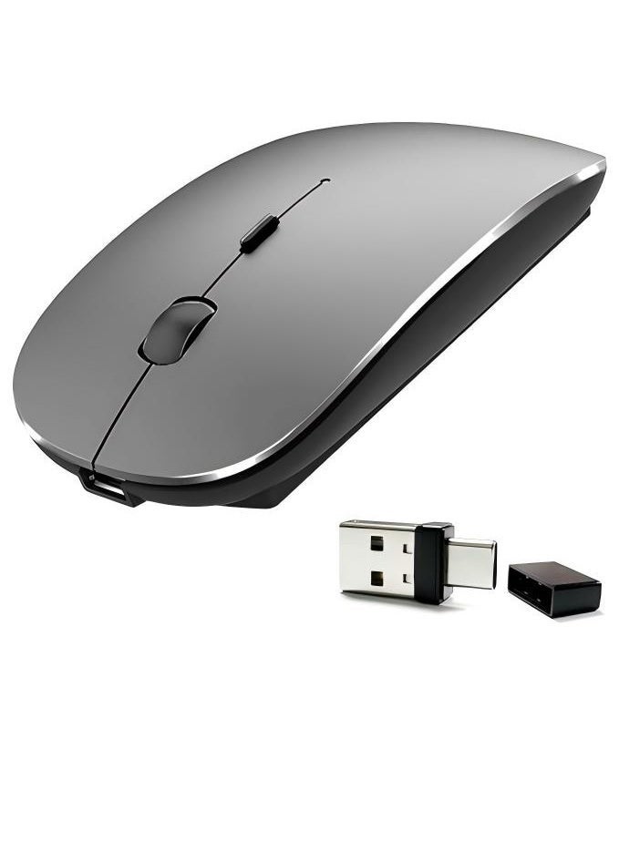 4 Modes Rechargeable Bluetooth Mouse BT3.0/5.2+USB-2.4G/Type-C,Wireless Mouse for MacBook pro/MacBook air/Laptop/iMac/ipad/Notebook/pc (BT/USB-C Grey) - Image 1