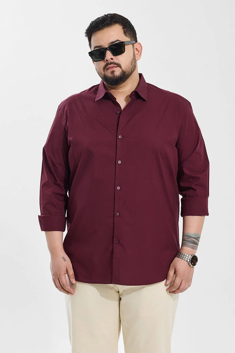 سنيتش قميص مقاس كبير بقصة عادية بلون عنابي