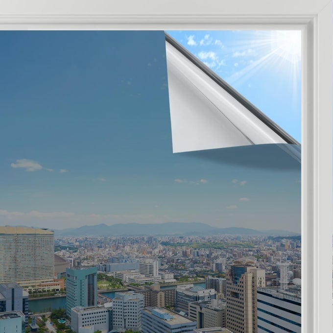 HEAT REFLECTIVE WINDOW FILM PRIVACY FILM FOR GLASS WINDOWS ONE WAY MIRROR TINT STICKER SUN BLOCKER UV GLASS STICKER MIRROR HEAT REFLECTOR THERMAL SOLAR VINYL SILVER 90X300CM
