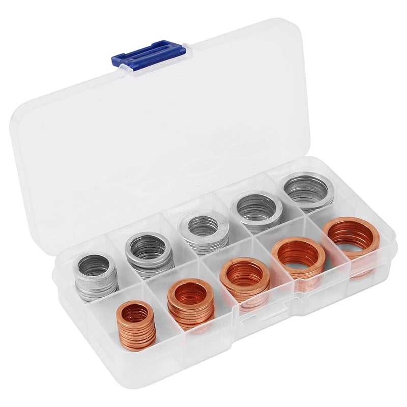 AUTOMAJOR 100pcs Oil Drain Plug Crush Washer Gasket Seal Assortment– 10mm 12mm 14mm 16mm 18mm - Universal Fit 50 Cooper and 50 Aluminum Oil Plug Washers - Image 4
