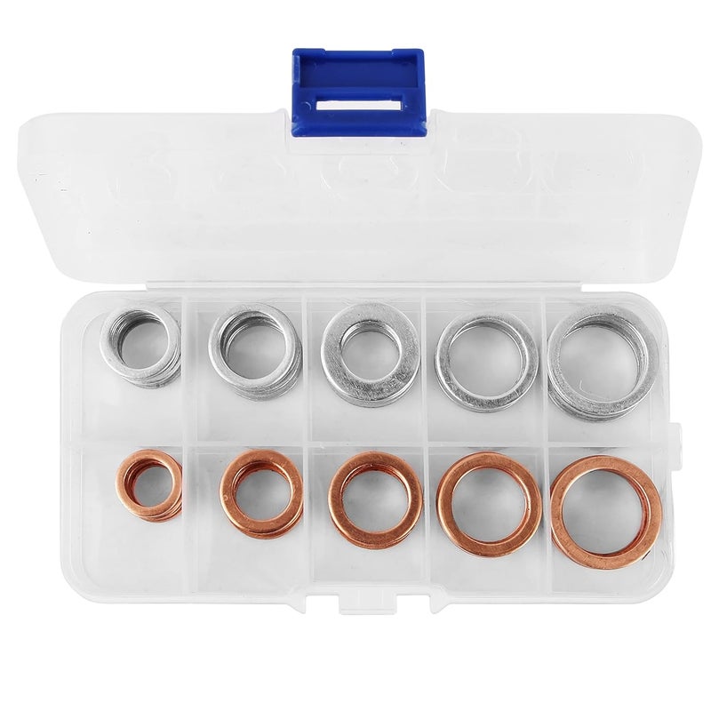 AUTOMAJOR 100pcs Oil Drain Plug Crush Washer Gasket Seal Assortment– 10mm 12mm 14mm 16mm 18mm - Universal Fit 50 Cooper and 50 Aluminum Oil Plug Washers - Image 2