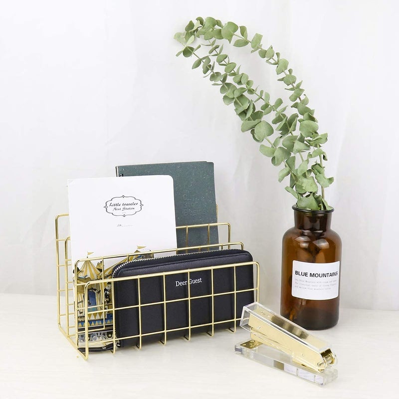 CentraLit Organizer Magazine File Holder Modern Desk, 3 Slot Modern Magazine Holder Stand for Table Office Desk Home File Stand Decor File Storage for Office (Gold) - Image 5