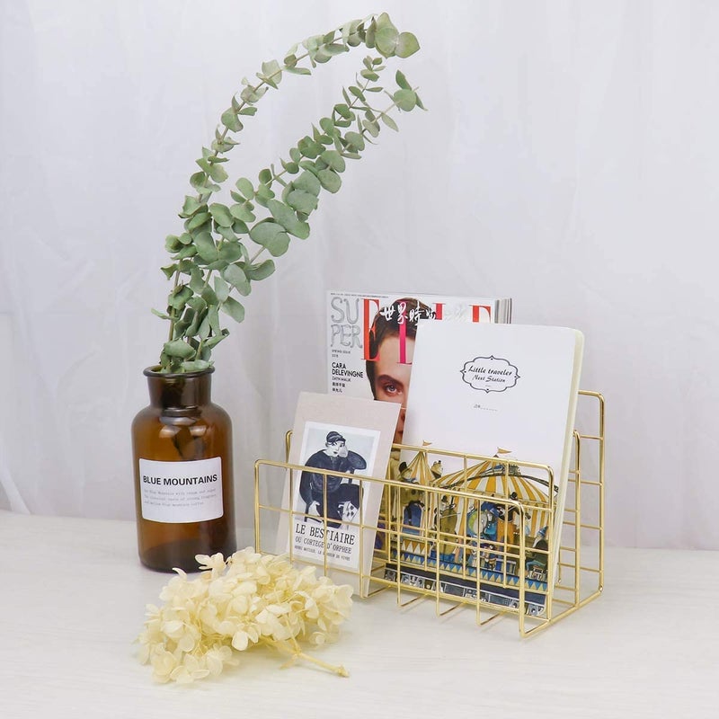 CentraLit Organizer Magazine File Holder Modern Desk, 3 Slot Modern Magazine Holder Stand for Table Office Desk Home File Stand Decor File Storage for Office (Gold) - Image 2