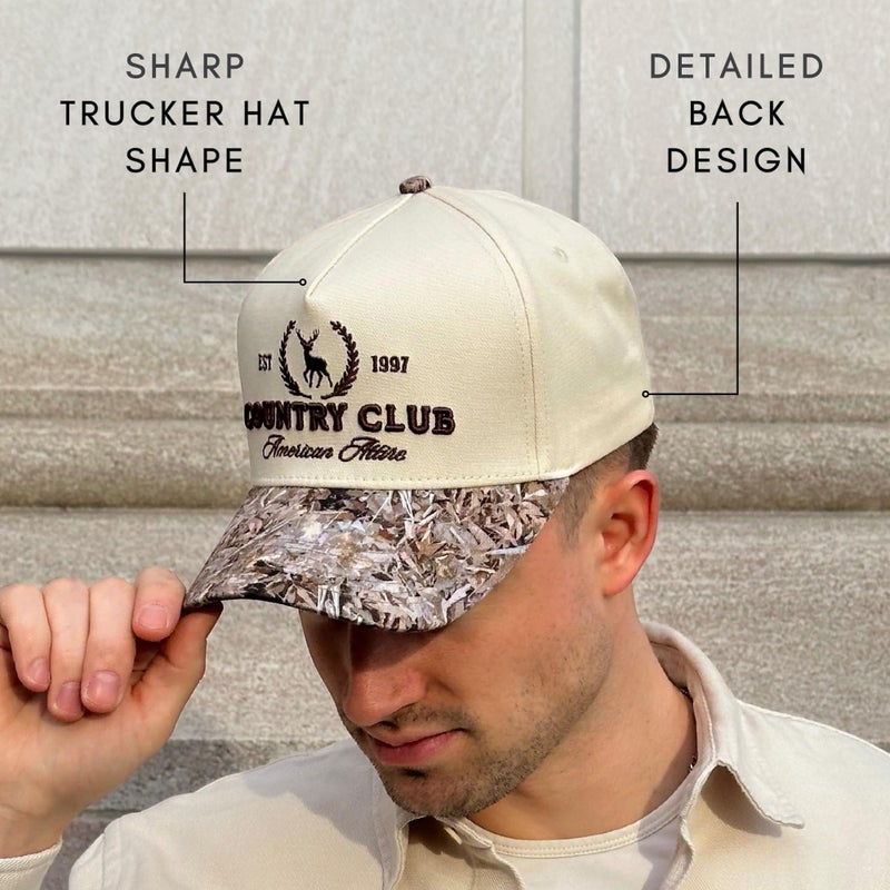 CITRUSY Vintage Western Trucker Hat | Men & Women | Embroidered Trendy Caps | Country Cute Hats for Cowgirls & Cowboys | Camo Denim Cotton Styles | Snapback Hat (Country Club | Camo) - Image 5