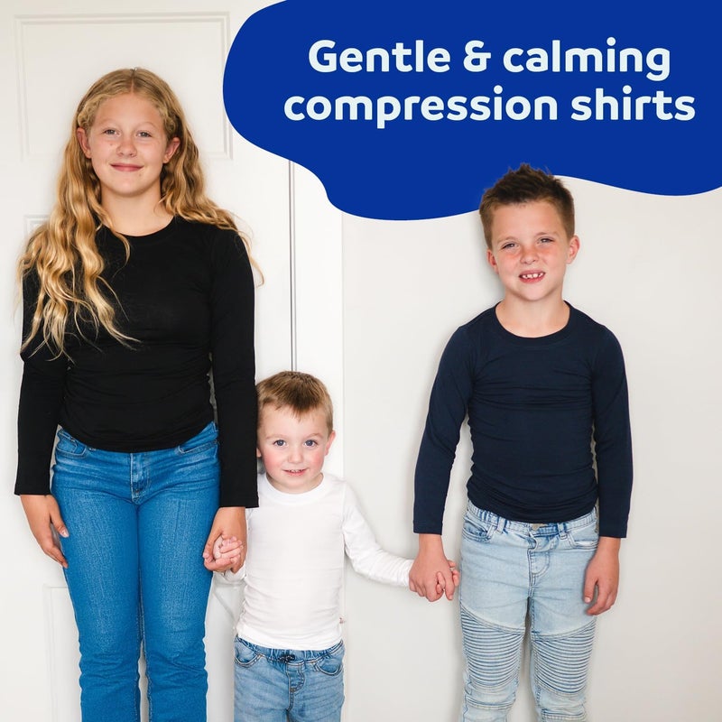 Fun and Function Sens-ational Hip Hugging Tee - Long Sleeve Compression Shirt for Boys & Girls - Sensory Compression Shirt for Kids & Teens - Navy - XX-Large - Image 1