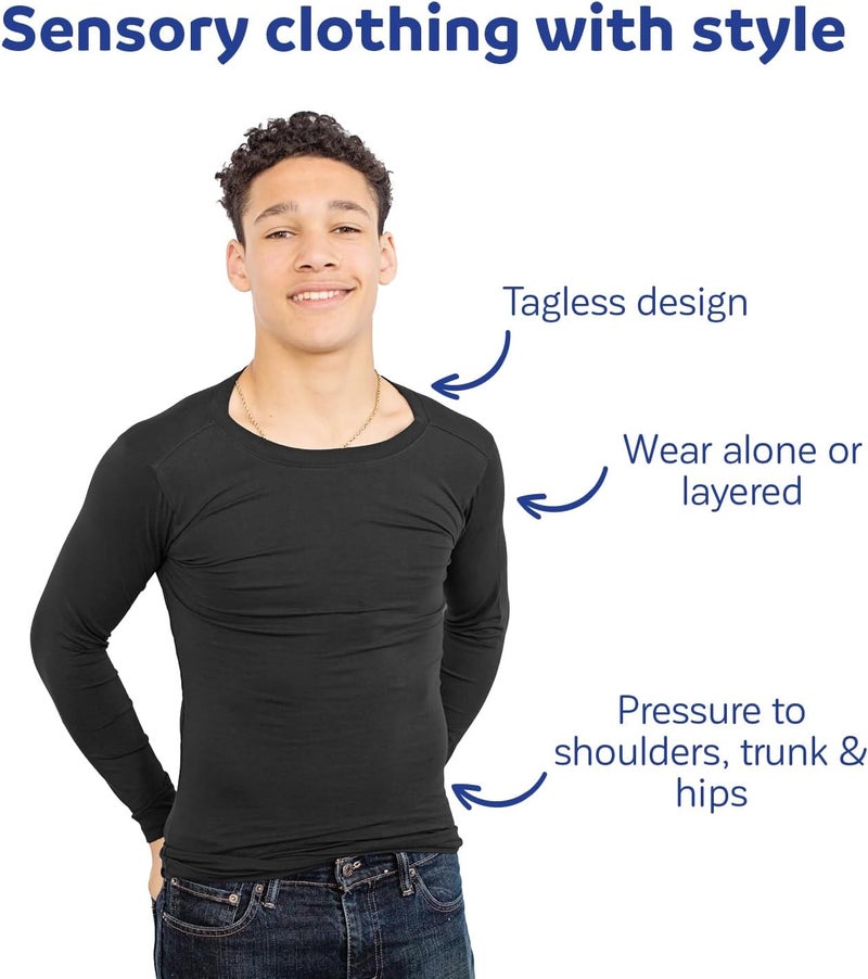 Fun and Function Sens-ational Hip Hugging Tee - Long Sleeve Compression Shirt for Boys & Girls - Sensory Compression Shirt for Kids & Teens - Navy - XX-Large - Image 2