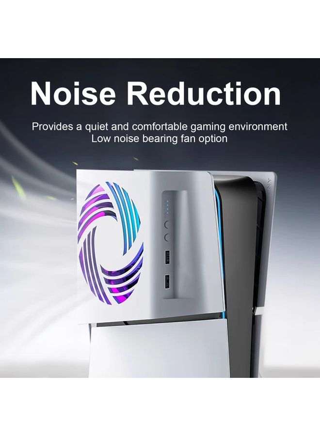 مروحة التبيه البيضاء لجهاز PS5 Slim مع إضاءة RGB ومنافذ USB بثلاث سرعات ومستشعر التحكم في درجة الحرارة - Image 4