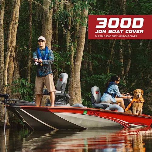 GOODSMANN Jon Boat Cover Waterproof Heavy Duty Marine Grade UV Resistant Trailerable Boat Cover with Adjustable Straps Gray Fits 14ft Length Beam Width to 70'' for Jon Boat - Image 2