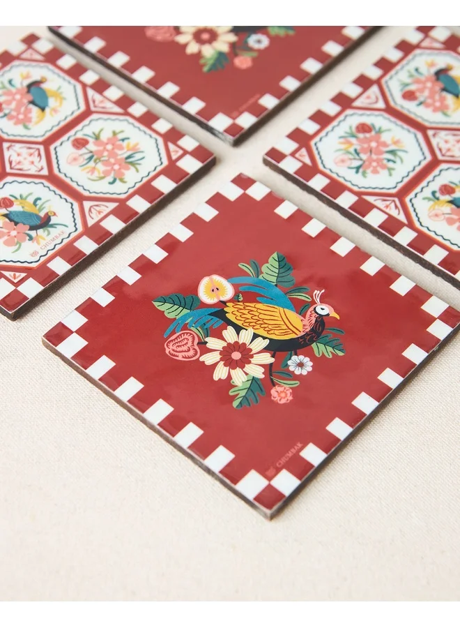 تشامباك Monal Wooden Coasters - Set of 6, 4" | Kashmir Trails