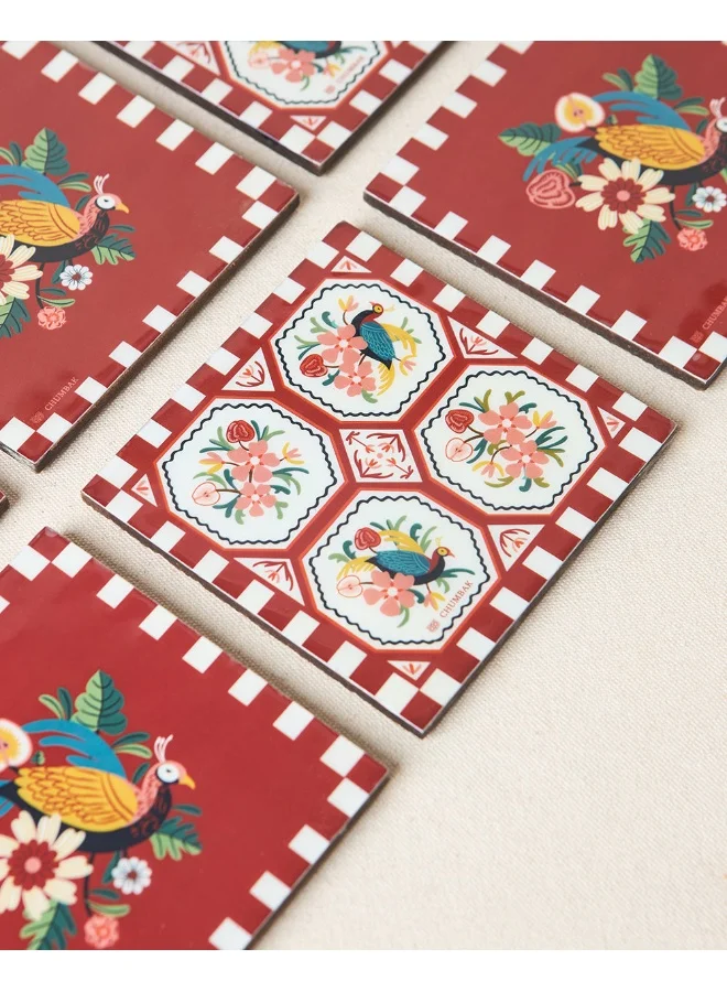 تشامباك Monal Wooden Coasters - Set of 6, 4" | Kashmir Trails