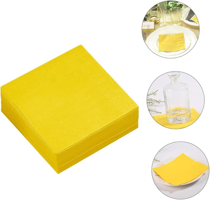 Yellow Disposable Paper Napkins 80 Count Thick Birthday Party Table Decoration Supplies - Image 3