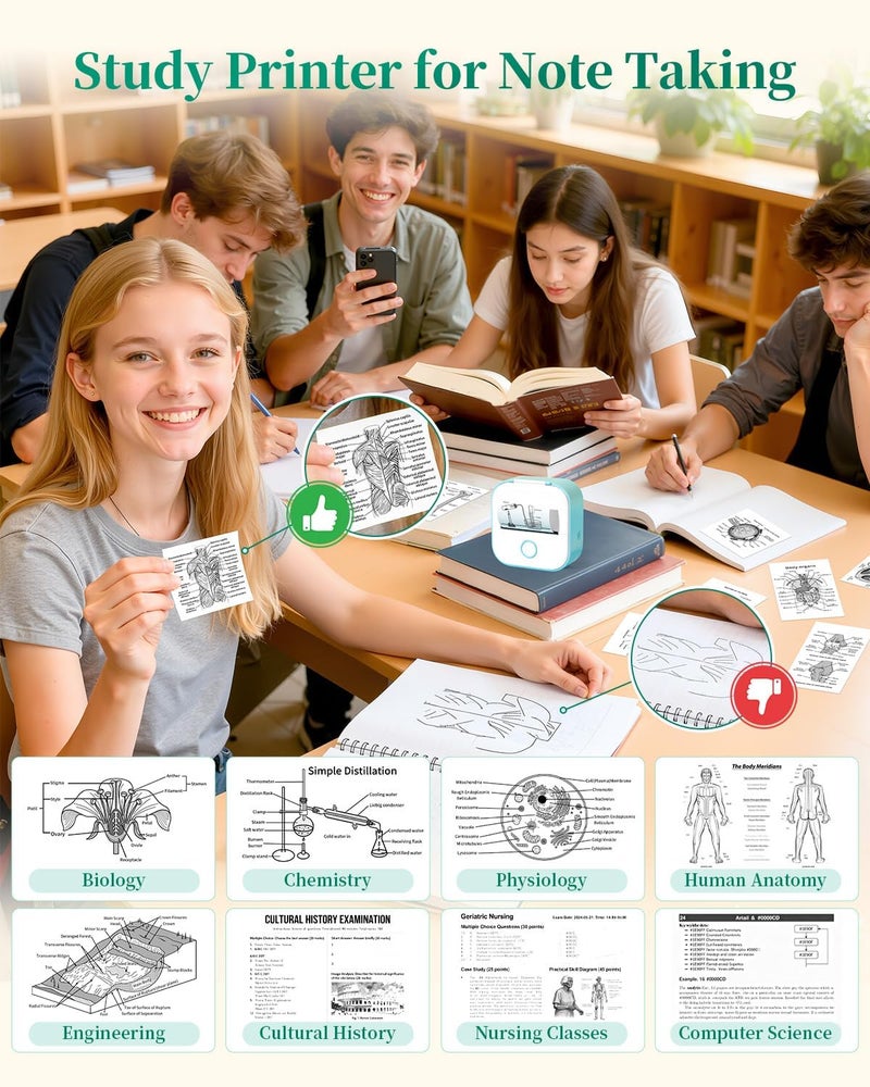 Memoking Mini Label Makers T02 Portable Small Printer with 3 Rolls Paper, Sticker Printer Machine for Study, Notes, Pictures, Photos, Journals, DIY, Compatible with Phone & Tablet, Green - Image 4