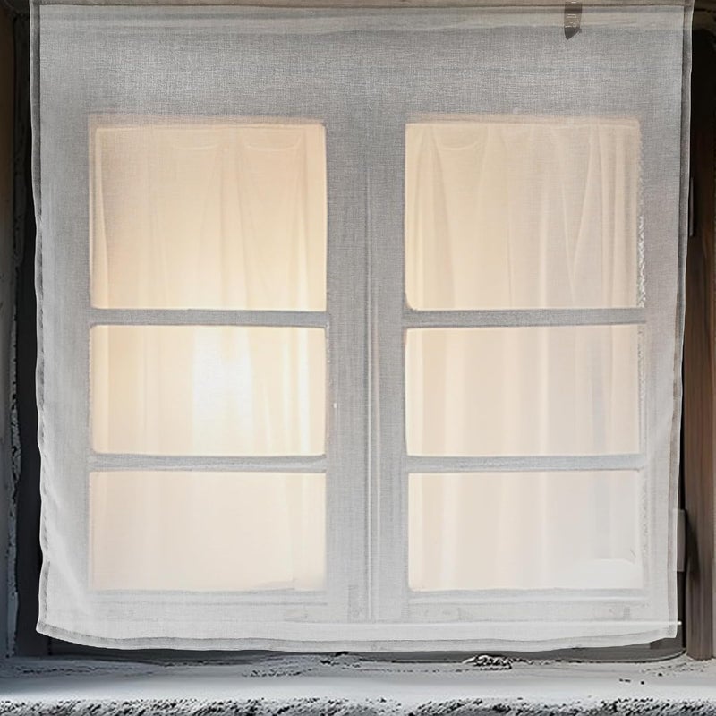 White Sheer Curtains Rod Pocket 132x115cm Polyester Light Filtering Privacy Short Valance Drapes for Kitchen and Living Room Farmhouse Window Panels - Image 5