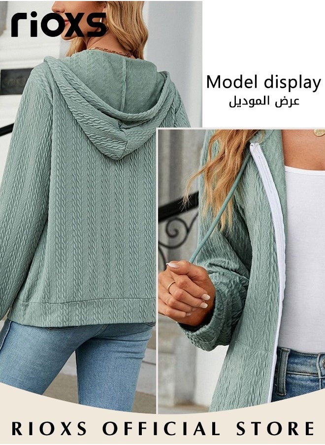 RIOXS - Women's Zip-up Cardigan, Stylish Long Sleeve Hoodies with Special Texture, Comfortable Casual Coat with 2 Front Pockets, Suitable for Casual Occasions - Image 1