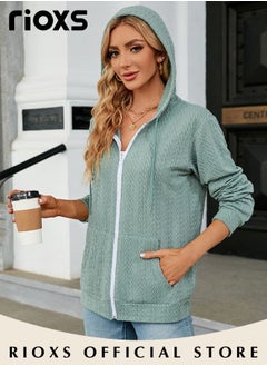 RIOXS Women's Zip-up Cardigan, Stylish Long Sleeve Hoodies with Special Texture, Comfortable Casual Coat with 2 Front Pockets, Suitable for Casual Occasions  - Image 3
