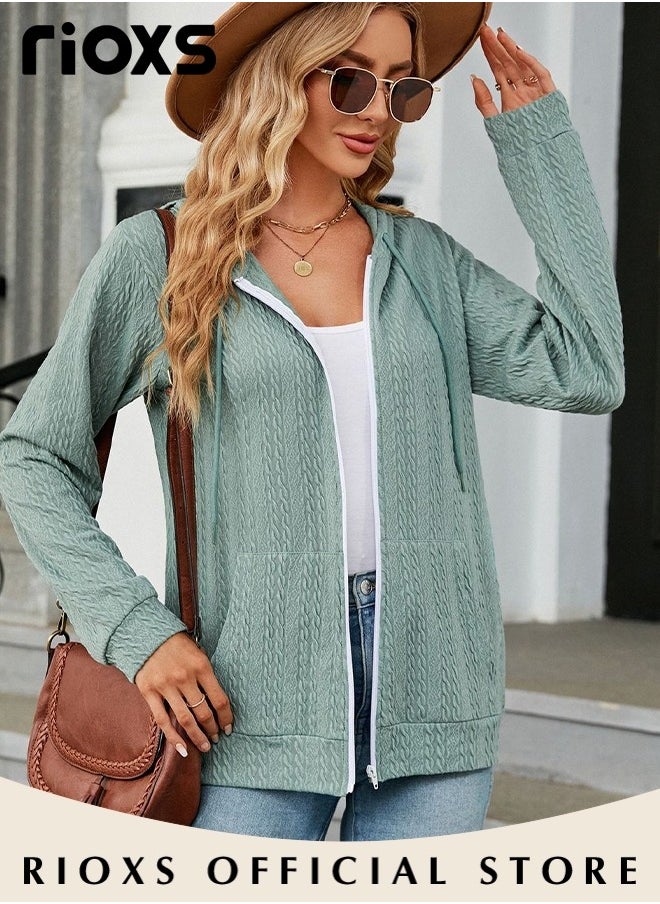 RIOXS - Women's Zip-up Cardigan, Stylish Long Sleeve Hoodies with Special Texture, Comfortable Casual Coat with 2 Front Pockets, Suitable for Casual Occasions - Image 1