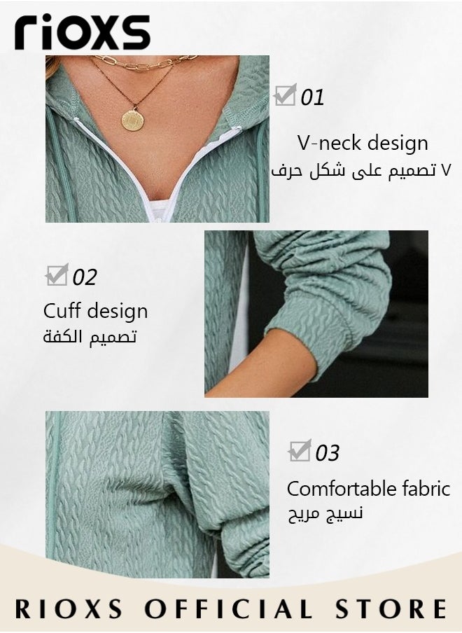 RIOXS - Women's Zip-up Cardigan, Stylish Long Sleeve Hoodies with Special Texture, Comfortable Casual Coat with 2 Front Pockets, Suitable for Casual Occasions - Image 1