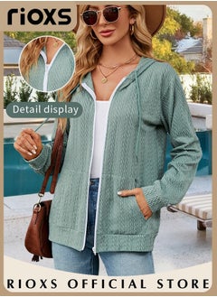 RIOXS Women's Zip-up Cardigan, Stylish Long Sleeve Hoodies with Special Texture, Comfortable Casual Coat with 2 Front Pockets, Suitable for Casual Occasions  - Image 2