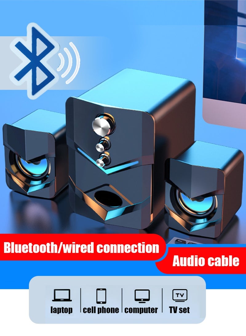 ليون هوم سماعات كمبيوتر ثنائية الوضع (بلوتوث/سلكي) - صوت سينمائي 3D مع ووفر منفصل قوي، نظام تردد مزدوج (عالٍ/منخفض مستقل) - متوافقة مع اللابتوب/التلفزيون/كمبيوتر مكتبي (تشغيل فوري) - Image 1