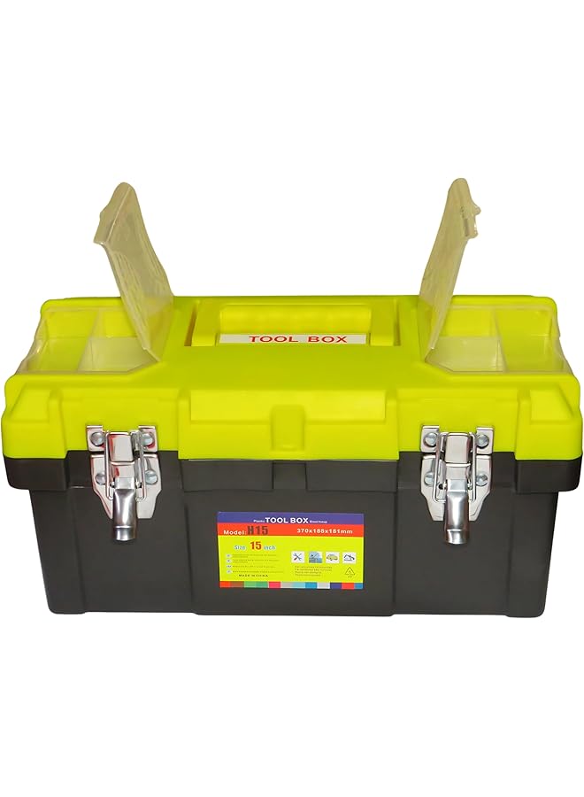 PROMASS Heavy-Duty Plastic Toolbox with Metal Latches – 15-Inch Storage Box 