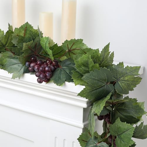 Glitinsel Artificial Grape Leaf Garland Vine Plant for Decoration Fake Greenery Garlands Hanging Leaves with Grapes for Wine Italian Themed Party Decor Wedding Photo Stage Favors 13 ftDark Green - Image 1