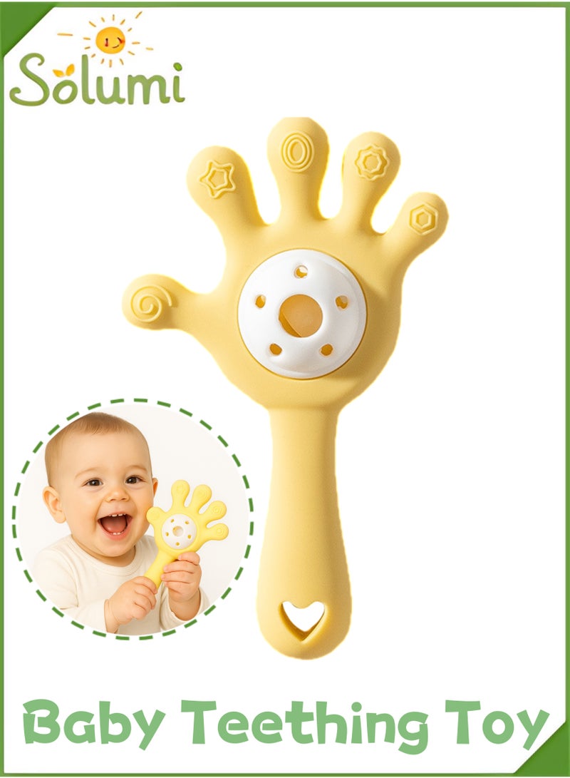 Solumi Baby Music Rattle Toy & Teething Ring, 2-in-1 Sensory Toy for Infants (6-18 Months), Safe Silicone Teething Toy for Baby Boys and Girls, Yellow  - Image 1