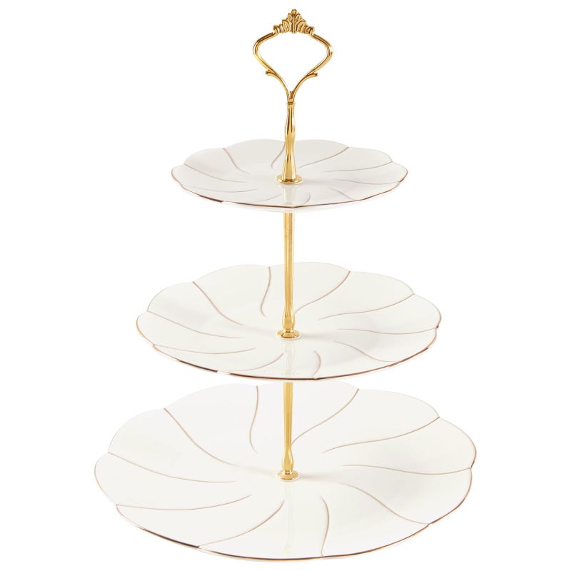 DUJUST Luxury Larger 3-Tier Cupcake Stand Tower, British Style Porcelain Serving Tray with Golden Trim, Food Grade Dessert Display Stand for Tea Party & Home DÃ©cor - 45% Larger Plates - Image 1