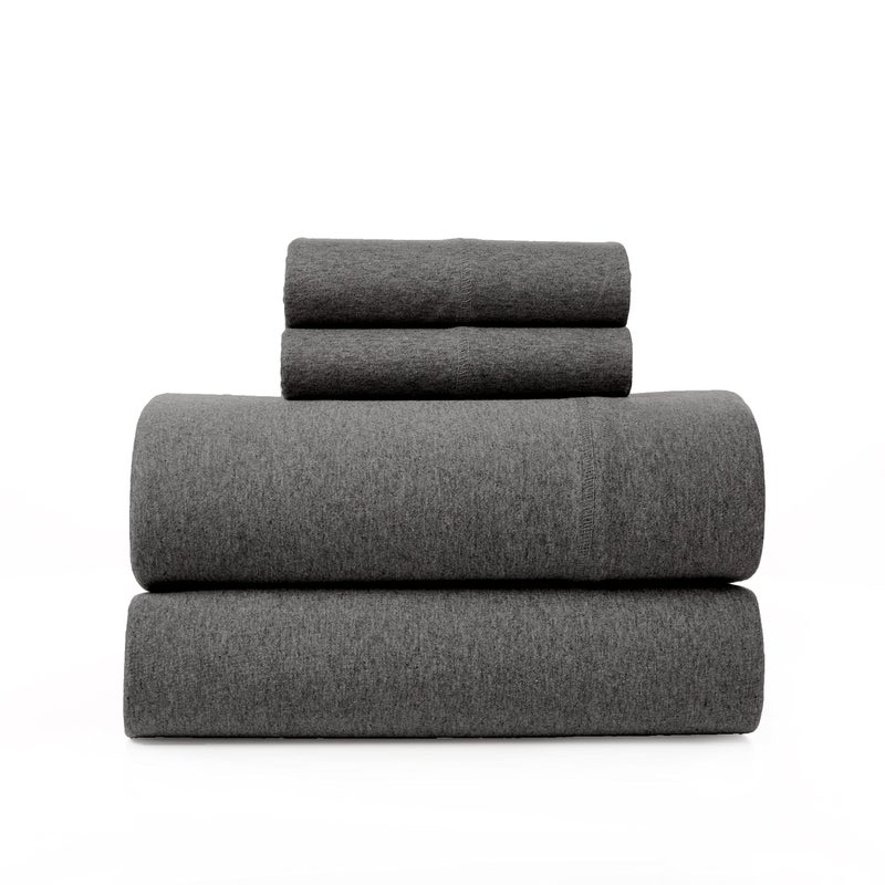 BED INC Road Trip America Jersey Knit Sheet Set - 4 Pieces Queen Cotton Sheets Set - Soft Cozy Stretchy Knit Bed Linen (Dark Grey, Queen) - Image 1
