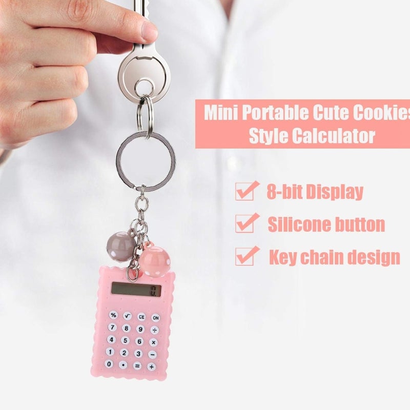 cheekyglo Mini Calculator, Mini Portable Cute Cookies Style Key Chain Calculator Candy Color Pocket Calculator for Keyring Decoration(Pink) - Image 2