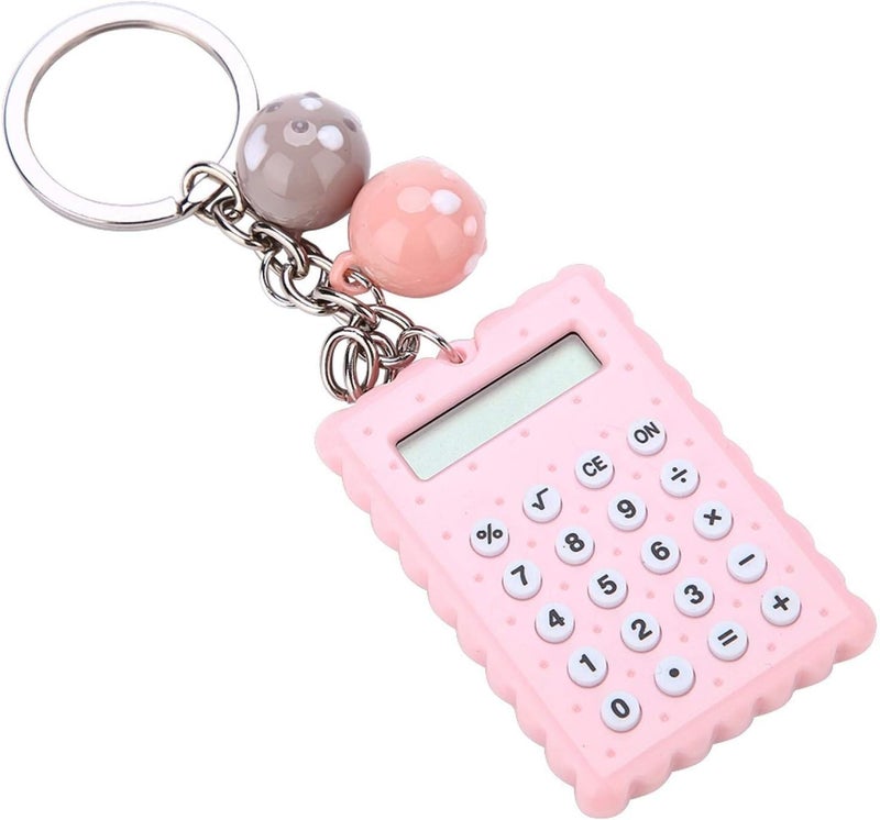 cheekyglo Mini Calculator, Mini Portable Cute Cookies Style Key Chain Calculator Candy Color Pocket Calculator for Keyring Decoration(Pink) - Image 1