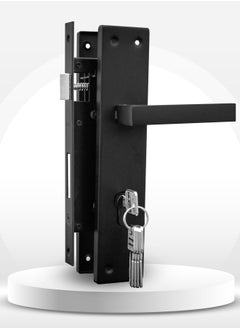TISMpro Door Handle Lock Set - Aluminum Handle with Lock Body, Cylinder, and 5 Computer Keys with Mounting Screws, TP-7000 Set (Matte Black)  - Image 1