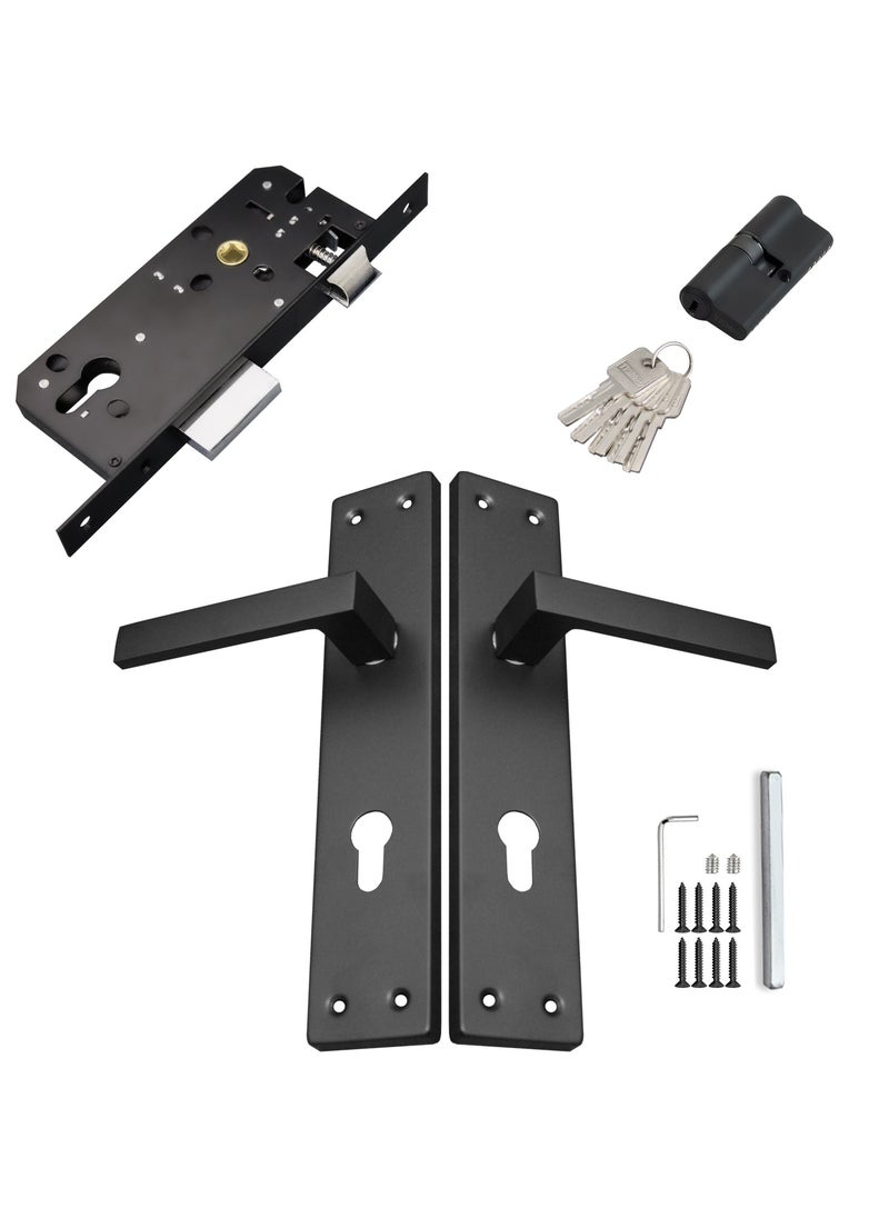 TISMpro - Door Handle Lock Set - Aluminum Handle with Lock Body, Cylinder, and 5 Computer Keys with Mounting Screws, TP-7000 Set (Matte Black) - Image 1