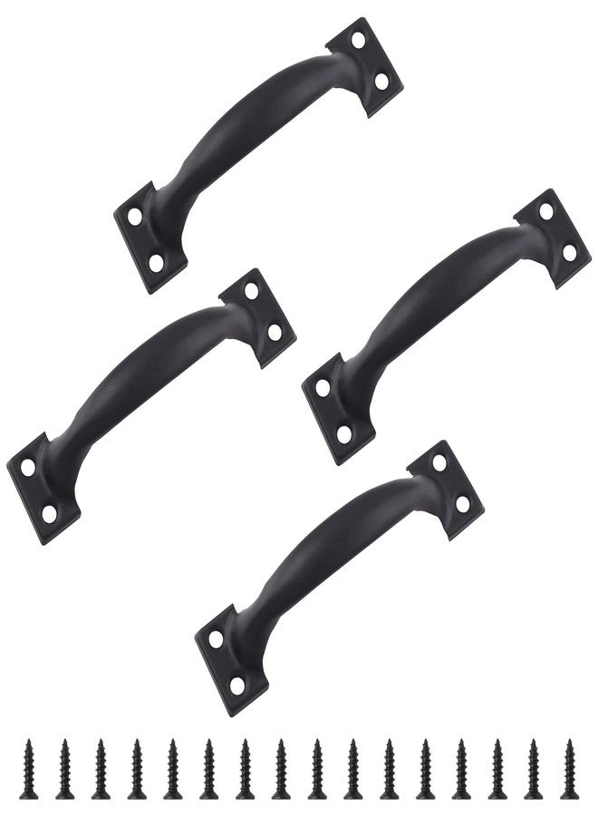 Bivethoi 4pcs 4 Inch Vintage Barn Door Pulls Utility Cabinet Handles, Screw in Drawer Pulls Black Gate Handles, Metal Garage Door Handles Outdoor Kitchen Hardware for Wooden Fence Cupboard Dresser - Image 1