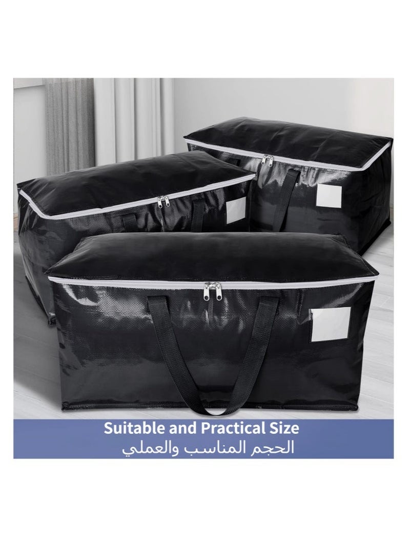 Black Large Capacity Heavy-Duty Waterproof Storage Bags (4-Pack) with Zippers, Dust-Proof Packing Woven Bags - Essential for Moving, Travel, and Storage - Image 5