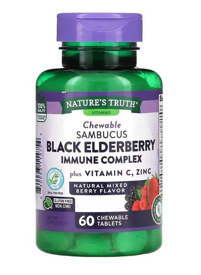 Nature's Truth Sambucus Black Elderberry Immune Complex Plus Vitamin C and Zinc Natural Mixed Berry 60 Chewable Tablets  - Image 1