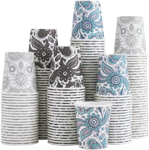 Clawsoff [300 Pack] 3 oz Disposable Paper Cups, Small Mouthwash 3 OZ Mini Bathroom Cups 3 Ounce for Supermarket, Birthday Party, Travel, Events, Picnic, BBQ (Paisley) - Image 1