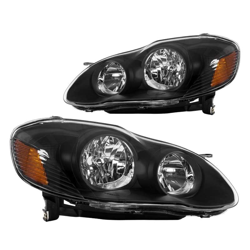 PHILTOP Headlight Assembly for 2003-2008 Corolla, Black Housing with Amber Reflector and Clear Lens, OE-Style Replacement Pair - Image 1